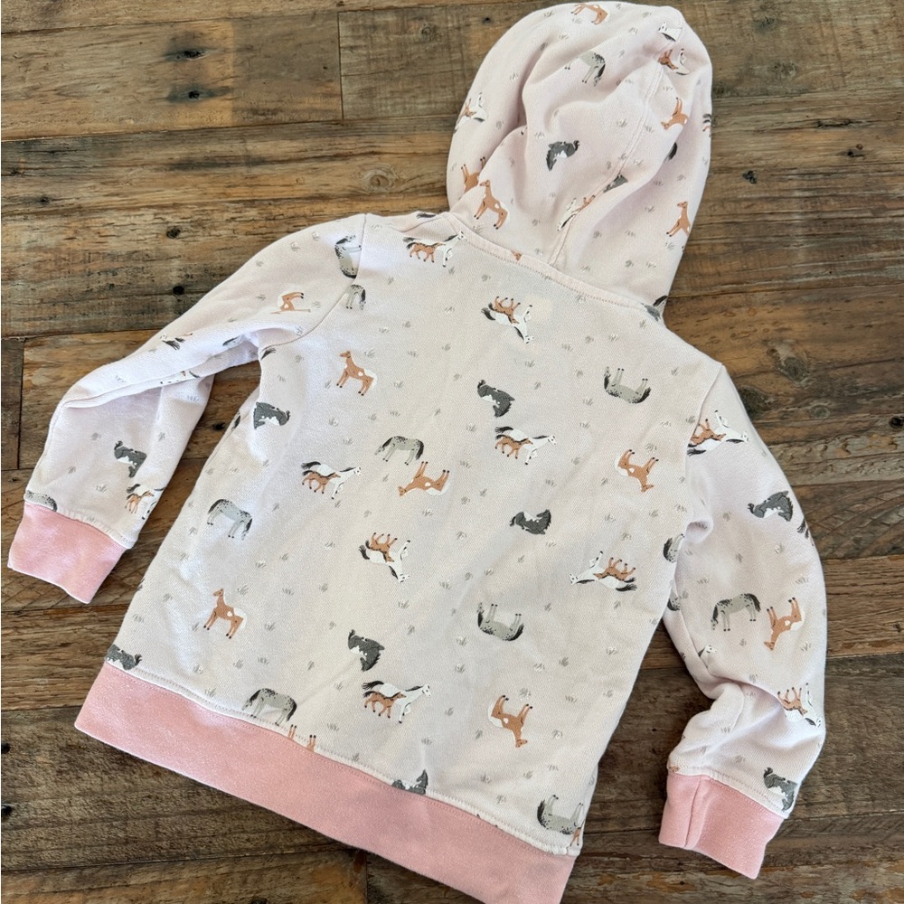 John Deere Pink & Dusty Pink Horse Print Hooded Zip Sweatshirt - Picture 2 of 3